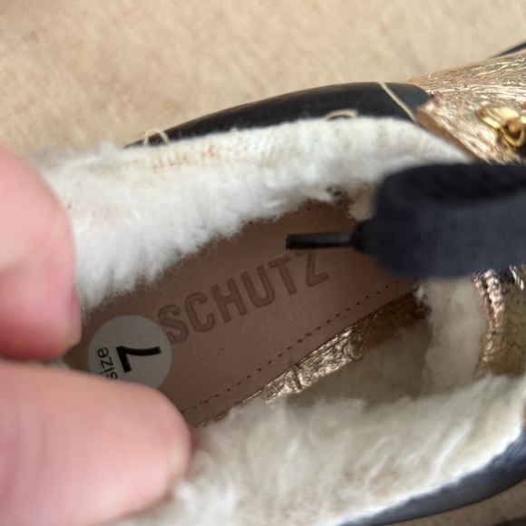 Schutz Lucille Suede and Shearling bootie gold and black women size 7 - Picture 9 of 10